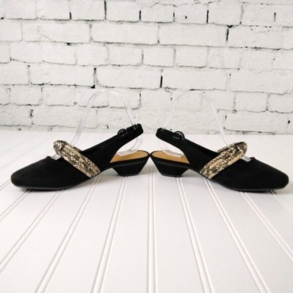Comfortview Garland Round Toe Snakeskin Accent Slingback Shoe In Black Size 7WW - Picture 3 of 7